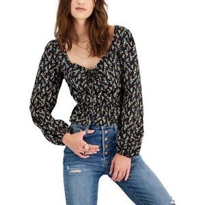 Kingston Grey Womens Juniors Floral Puff Sleeve Peplum Top Size XS